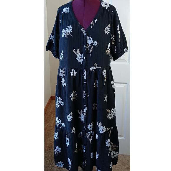 Sonoma Button Thru Femme Midi Dress 1X repaired black tan floral cotton - Picture 15 of 15